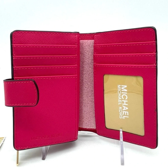 Michael Kors Medium Bifold Zip Chain Wallet Electric Pink (NWT) - Picture 7 of 9